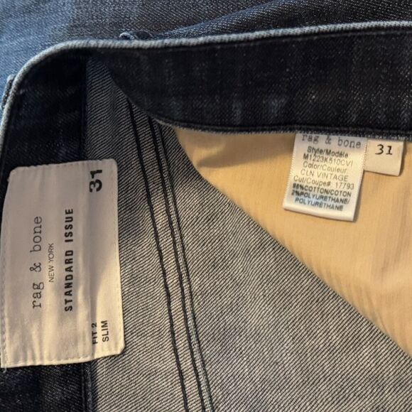 Rag & bone Fit 2 Slim Leg Raw Denim Jeans 31 - Picture 4 of 9